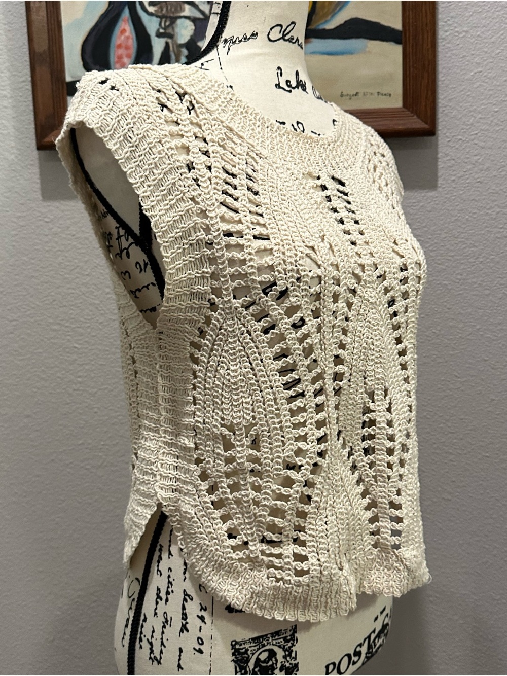 Cream Crochet Knit Sleeveless Top